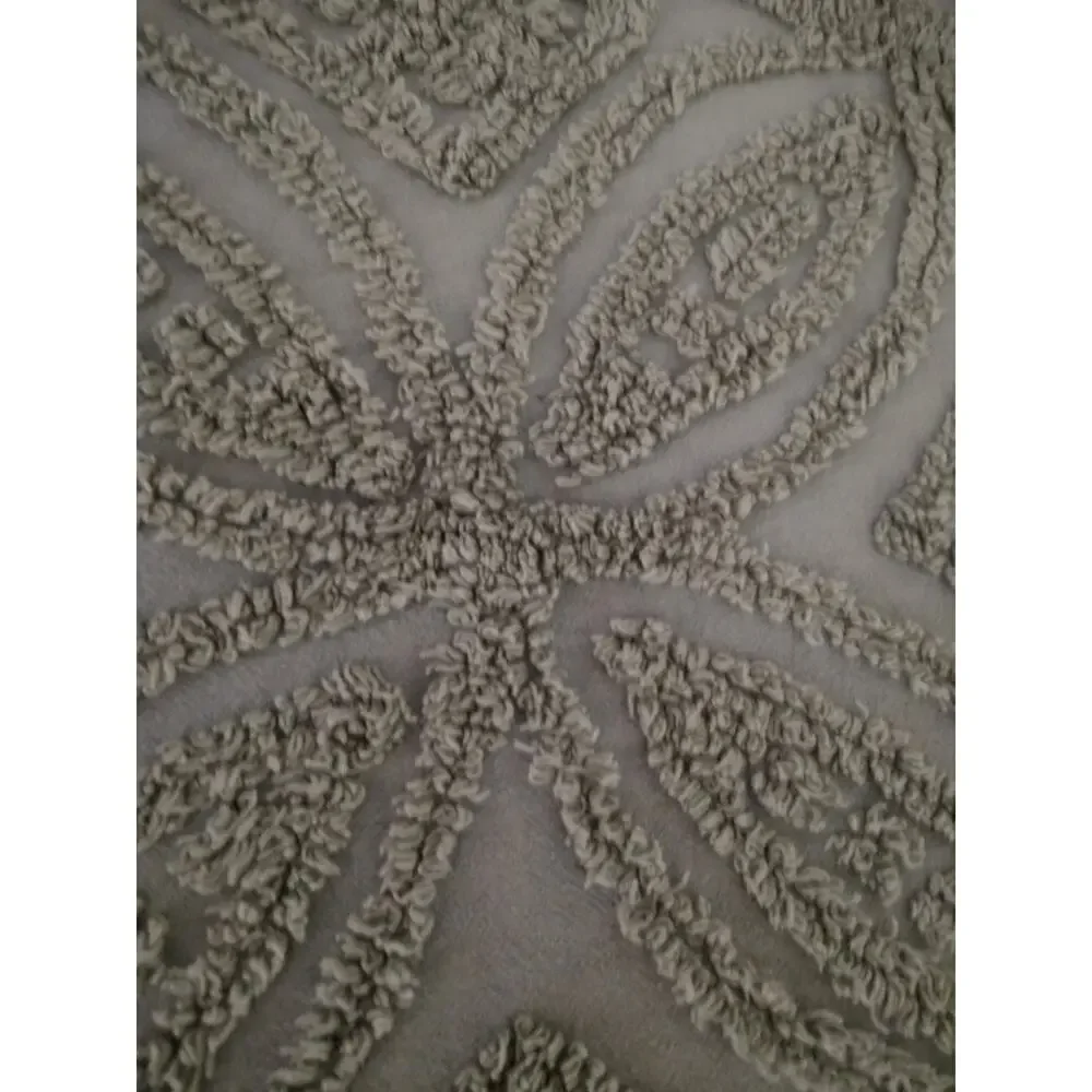 Green Chenille Bedspread Queen/ King Cottagecore Boho cotton India 120 x 107